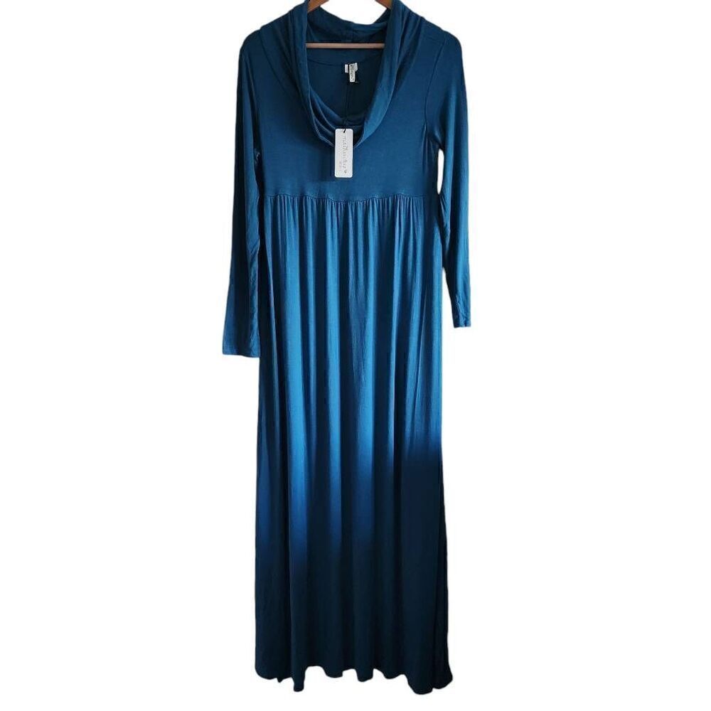 Mother Bee Maternitu Maxo Dress Womens Medium Cowl Neck Long Sleeve Empire waist